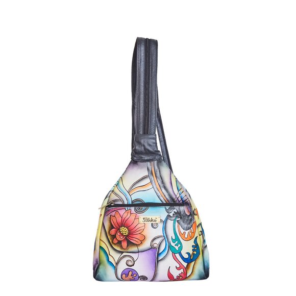 Hand Painted Floral Artwork Leather Backpack for Women – Daypack Daily Use - Picture 1 of 8